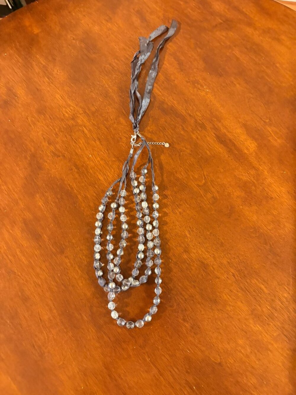 LOFT Multi Strand Beaded Gray Silver Necklace